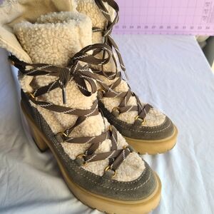 Dolce Vita Cozy Shearling Lace-Up Boots Suede Nordic Celtic Rugged Sz 6